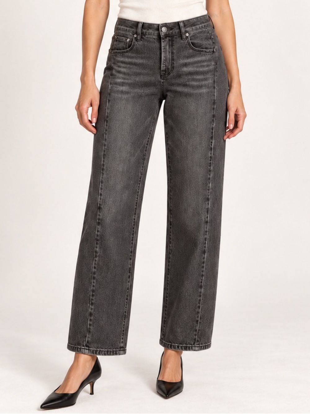 MOTHER Superior Wide Leg Jeans in Washed Charcoal (Size 28)